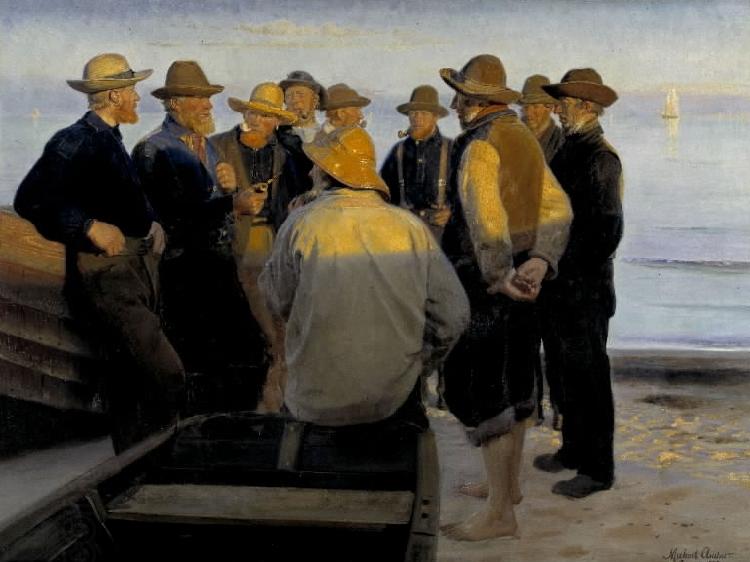 Michael Ancher Fishermen by the Sea on a Summer's Evening oil painting picture